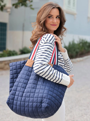 SHIRALEAH EZRA QUILTED NYLON TRAVEL TOTE, NAVY