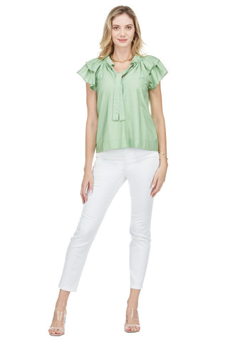 JADE  Ruched Neck Sleeve Top - Spring Green