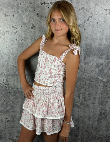 Pink Floral Pom Pom Top-If So