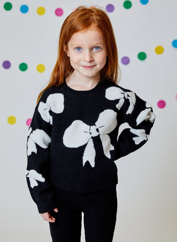 Design History- Girls Black & White Bow Sweater