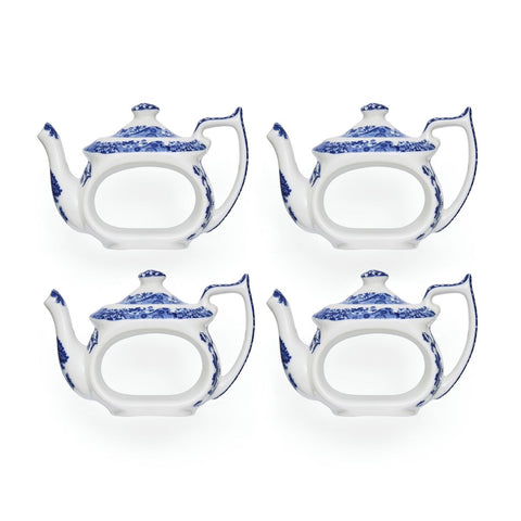 Blue Italian Teapot Napkin Rings Set of 4