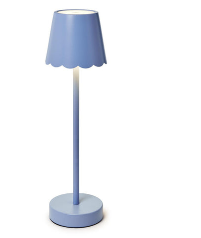 BLUE LED CORDLESS TABLE LAMP WITH SCALLOPED EDGE SHADE IN GIFT BOX