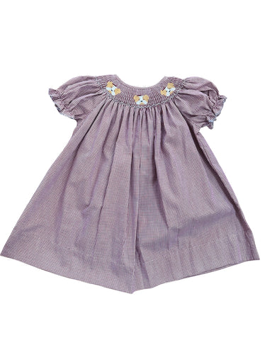 Krewe-Maroon Bulldog Bishop Smock Dress