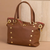 HAMMITT Medium Leather Tote Daniel Med-Mahogany Pebble/Brushed Gold Red Zip