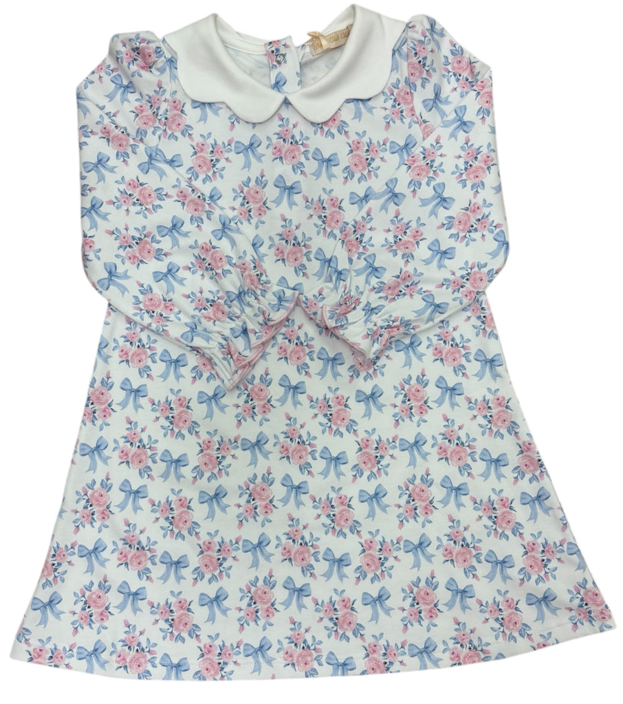 Baby Club Chic-blue floral bows printed dress w/scalloped collar Baby Club Chic-blue floral bows printed dress w/scalloped collar
