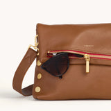 HAMMITT Leather Crossbody Clutch VIP Med-Mahogany Pebble/Brushed Gold Red Zip