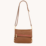 HAMMITT Leather Crossbody Clutch VIP Med-Mahogany Pebble/Brushed Gold Red Zip