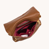 HAMMITT Leather Crossbody Clutch VIP Med-Mahogany Pebble/Brushed Gold Red Zip