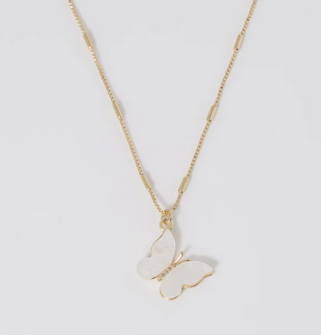 Coastal Grit- Mother of Pearl Butterfly Necklace