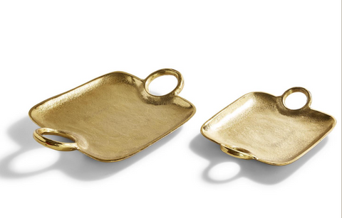 METROPOLITAN DECORATIVE GOLD TRAY WITH HANDLES( 2 sizes)