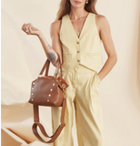 HAMMITT Medium Leather Tote Daniel Med-Mahogany Pebble/Brushed Gold Red Zip