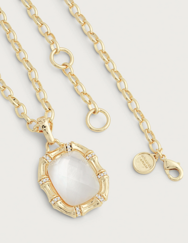 Bamboo With Stone Pendant Necklace - Mother Of Pearl-ANABEL ARAM
