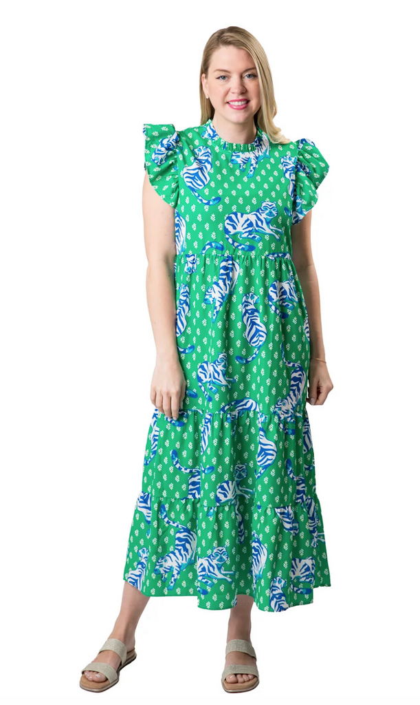Top It Off-Laura Dress Blue and Green Tiger Top It Off-Laura Dress Blue and Green Tiger