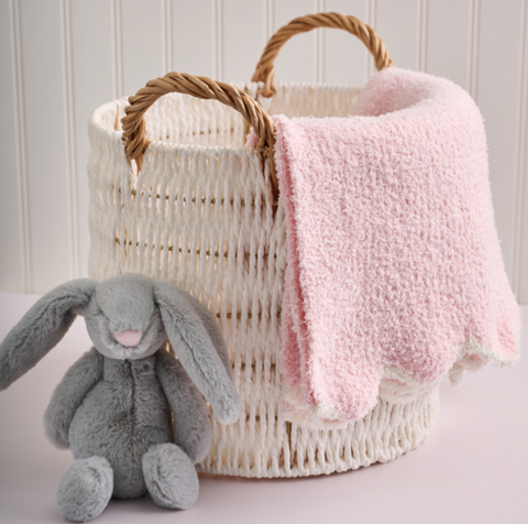 Mudpie Pink Scallop Chenille Blanket