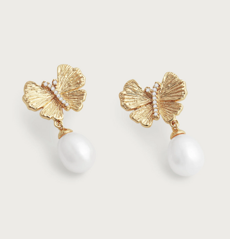Anabel Aram-Butterfly With Pearl Drop Earrings