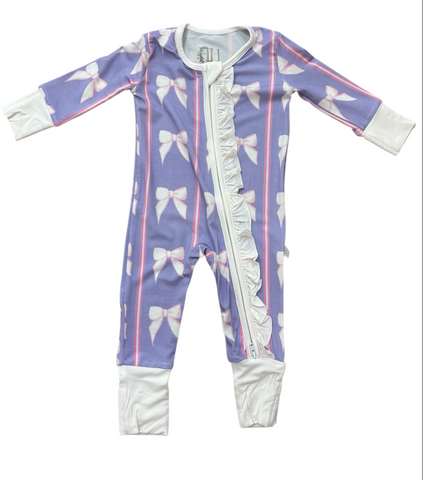 Purple Bow Double Zipper Romper= Hamner Hill