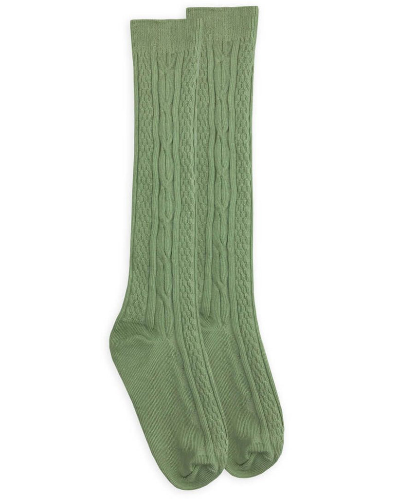 Jefferies Socks Classic Cable Knit Knee Highs – Toddler Girls, White Navy Ivory (INF TOD XS)