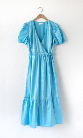 Blue Delilah Wrap Poplin Midi Dress