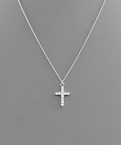 Rhodium Crystal Cross Necklace