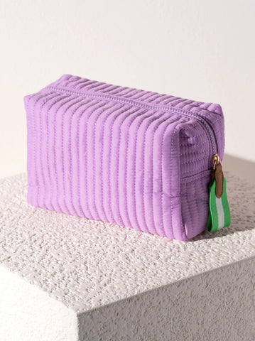 SHIRALEAH EZRA QUILTED NYLON LARGE COSMETIC POUCH, LILAC