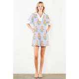 THML- PURPLE Puff Sleeve Flower Print V-Neck Dress