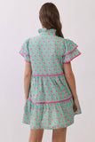 Floral Print Tiered Flutter Sleeve Mini Dress Green