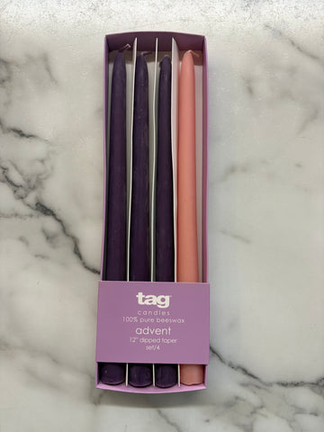 Tag- BEESWAX ADVENT 12" TAPER CANDLES S/4