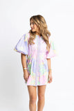 Karlie Clothes  Pastel Large Floral Puff Sleeve Shirt Dress