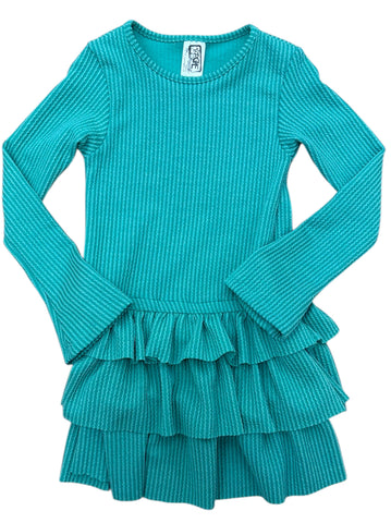 Erge- Jacquard Rib Ruffle Dress-Green