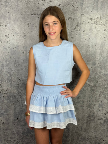 If So- Blue Eyelet Trim Skirt
