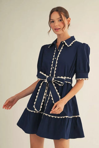 NAVY SCALLOP AND CREAM DRESS