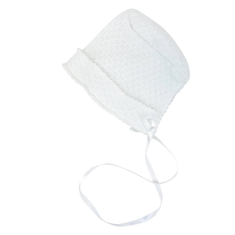 Paty White Bonnet W/white Ribbon Tie