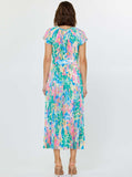 Floral Printed Maxi Dress W/Waist Tie: Fuchsia Mlt