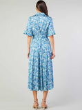 Bohemian Floral Printed Shirts Dress: Blue