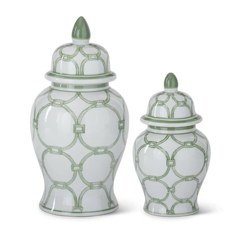 Green & White Ceramic Ginger Jars 2 sizes