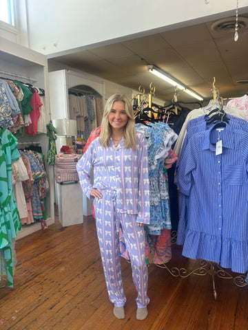 HAMNER HILL-Womens Purple Bow Button Down PJ Set