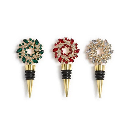 Holiday Wreath Jeweled Bottle Stoppers- MULTI COLORS