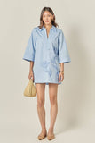 English Factory-Appliqued Mini Dress: POWDER BLUE