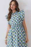Floral Print Ruffle Sleeve Tiered Midi Dress