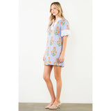 THML- PURPLE Puff Sleeve Flower Print V-Neck Dress