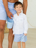 Periwinkle Blue Gingham Swim Trunks-RuffleButts