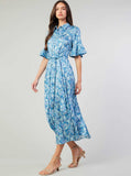Bohemian Floral Printed Shirts Dress: Blue