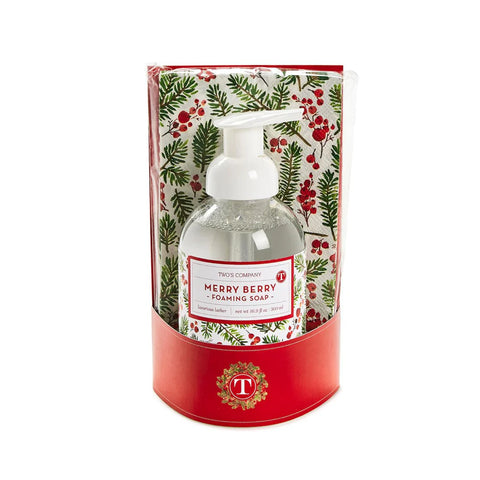 Two's Company Merry Berry Frasier Fir Scented Foaming Soap/Guest Towel Set