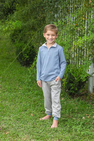 Trotter Street-Blue Stripe/Beige Tucker Pullover Set