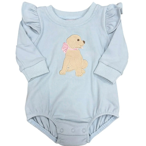 Puppy Appliqué Girls Bubble- Banana Split
