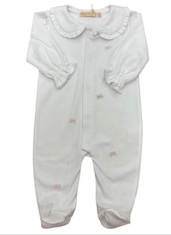 Baby Club Chic-little bows collared footie w/all over embroidery 