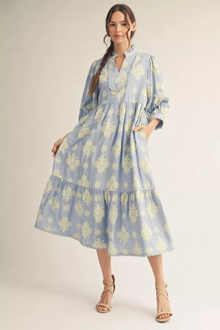 SKY BLUE WITH CREAM DETAIL DRESS