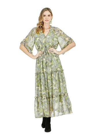 JADE Cinched Waist Maxi - Olive Leaves