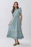 Floral Print Ruffle Sleeve Tiered Midi Dress
