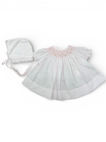 Baby Blessings- Light Pink Geometric Iris Dress, Bonnet